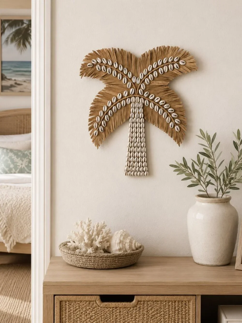 Shell Palm Tree Wall Hanging – Handmade Coastal Deco
